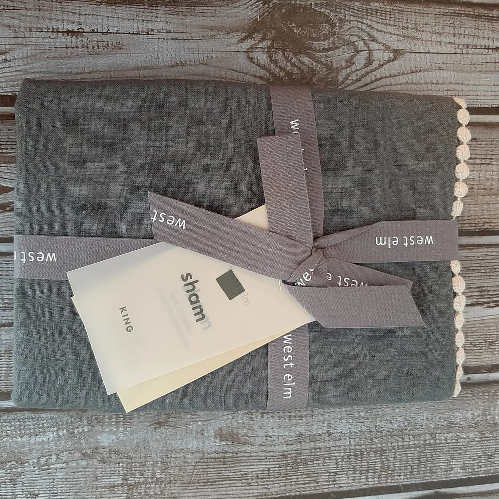 West Elm Belgian Flax Linen KING Pom Pom Sham